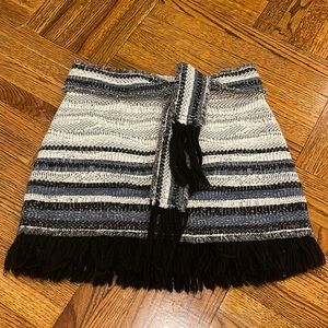 Derek Lam 10 Crosby Fringe Tie Belted Tweed Skirt